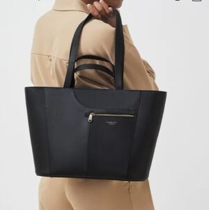 RADLEY LONDON Icon Black Medium Leather Top Zip Tote Bag New